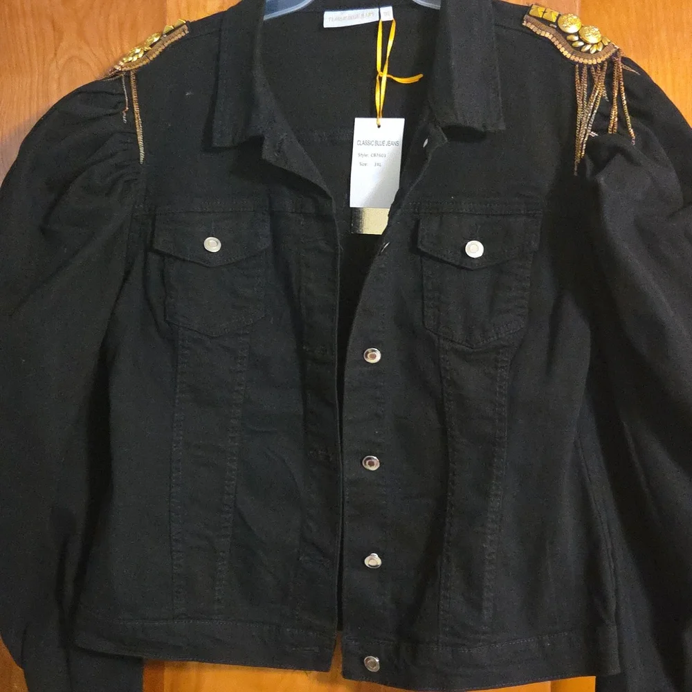 Black Embellished Women's Jean Jacket - Picture 2 of 4